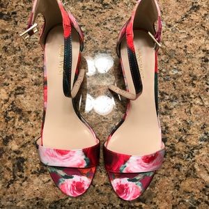 Nine West pink red flower floral shoes size 8
